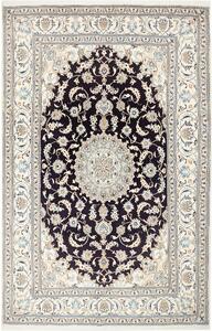 Tappeto Nain Kashmar Persia Medaglione Blu Scuro Crema 183x305 Cm