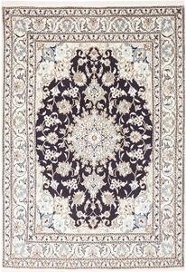 Tappeto Nain Kashmar Persia Medaglione Nero Avorio 144x206 Cm