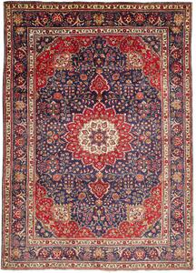 Tappeto Tabriz Persia Medaglione Blu Rosso 209x295 Cm