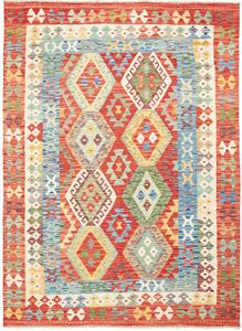Tappeto Kilim Afghanistan Astratto Rosso Blu 154x209 Cm