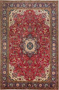 Tappeto Tabriz Persia Medaglione Rosso Blu 200x303 Cm