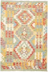 Tappeto Kilim Afghanistan Astratto Multicolore Su Verde 103x154 Cm