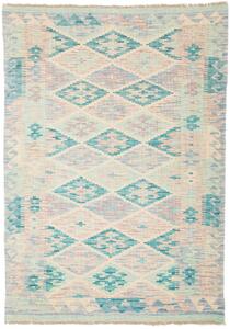 Tappeto Kilim Afghanistan Astratto Beige Turchese 99x141 Cm