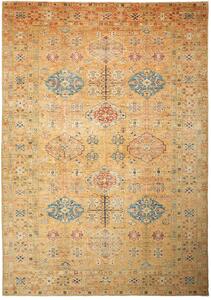 Tappeto Kazak Fine Pakistan Geometrico Ocra Blu 251x356 Cm