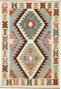 Tappeto Kilim Afghanistan Geometrico Crema Azzurro 103x148 Cm