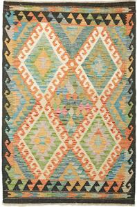 Tappeto Kilim Afghanistan Geometrico Verde Arancio 103x156 Cm