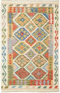 Tappeto Kilim Afghanistan Astratto Multicolore Su Crema 102x154 Cm