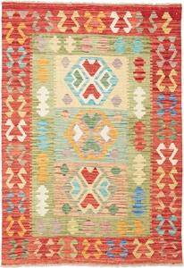 Tappeto Kilim Afghanistan Astratto Rosso Multicolore Vivace 102x148 Cm