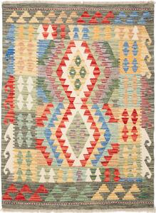 Tappeto Kilim Afghanistan Geometrico Multicolore Verde 111x148 Cm