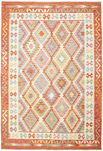 Tappeto Kilim Afghanistan Geometrico Arancio Azzurro 165x243 Cm