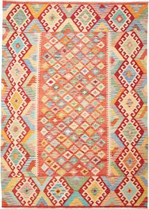 Tappeto Kilim Afghanistan Geometrico Arancio Blu 174x241 Cm
