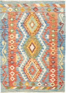 Tappeto Kilim Afghanistan Geometrico Blu Arancione Crema 108x146 Cm