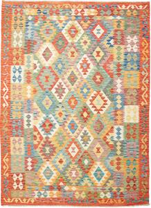 Tappeto Kilim Afghanistan Geometrico Arancio Blu 179x247 Cm
