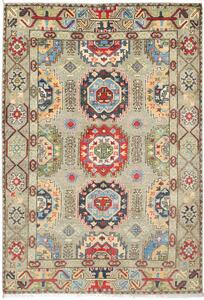 Tappeto Kazak Afghanistan Geometrico Grigio Rosso 122x178 Cm