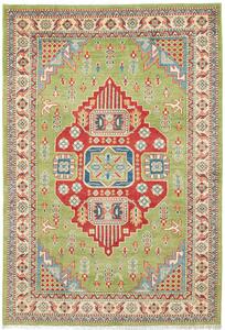 Tappeto Kazak Afghanistan Medaglione Verde Rosso 124x185 Cm