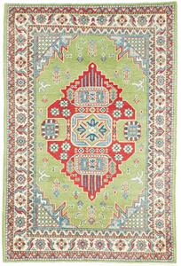 Tappeto Kazak Afghanistan Medaglione Verde Lime Rosso 96x147 Cm