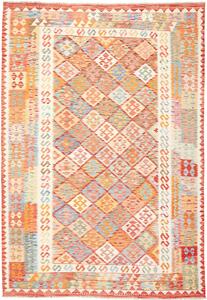Tappeto Kilim Afghanistan Geometrico Arancio Blu 205x297 Cm