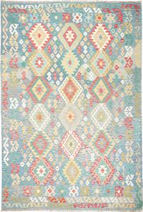 Tappeto Kilim Afghanistan Astratto Azzurro Policromo 211x309 Cm