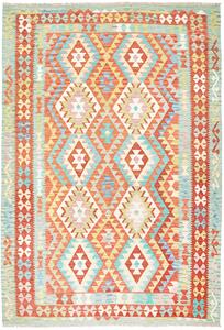 Tappeto Kilim Afghanistan Geometrico Terracotta Azzurro 205x299 Cm