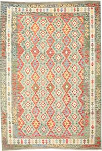 Tappeto Kilim Afghanistan Geometrico Verde Acqua Terracotta 202x294 Cm