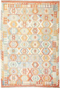 Tappeto Kilim Afghanistan Geometrico Arancio Azzurro 204x298 Cm