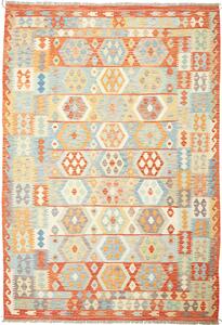 Tappeto Kilim Afghanistan Geometrico Arancio Azzurro 203x294 Cm