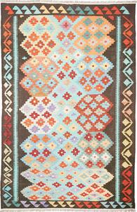 Tappeto Kilim Afghanistan Astratto Marrone Celeste 200x306 Cm