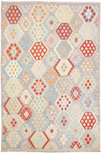 Tappeto Kilim Afghanistan Astratto Grigio Multicolore Pastello 204x304 Cm