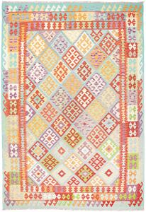 Tappeto Kilim Afghanistan Geometrico Azzurro Arancione 205x297 Cm