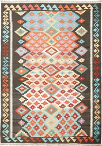 Tappeto Kilim Afghanistan Geometrico Marrone Multicolore 208x297 Cm
