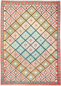 Tappeto Kilim Afghanistan Geometrico Arancio Azzurro 208x293 Cm