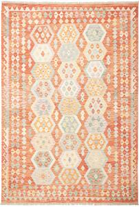 Tappeto Kilim Afghanistan Astratto Arancio Azzurro 201x293 Cm