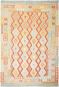 Tappeto Kilim Afghanistan Geometrico Azzurro Arancione 206x290 Cm
