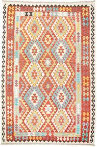 Tappeto Kilim Afghanistan Astratto Arancio Turchese 203x300 Cm