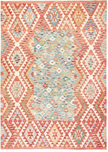 Tappeto Kilim Afghanistan Geometrico Rosso Azzurro 174x241 Cm