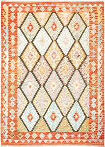 Tappeto Kilim Afghanistan Geometrico Arancione Multicolore Pastello 176x243 Cm