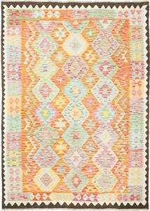 Tappeto Kilim Afghanistan Geometrico Arancio Azzurro 176x248 Cm