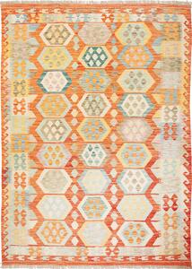 Tappeto Kilim Afghanistan Astratto Arancione Turchese 173x240 Cm