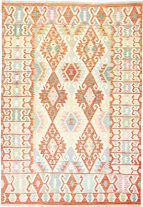 Tappeto Kilim Afghanistan Geometrico Arancione Azzurro 175x251 Cm