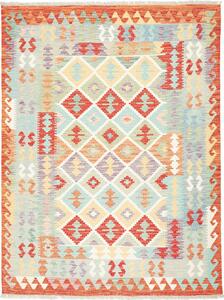Tappeto Kilim Afghanistan Geometrico Arancio Azzurro 155x203 Cm