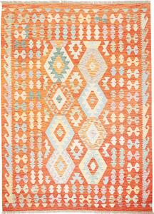 Tappeto Kilim Afghanistan Geometrico Arancione Azzurro 176x240 Cm