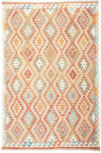 Tappeto Kilim Afghanistan Geometrico Arancione Blu 170x252 Cm