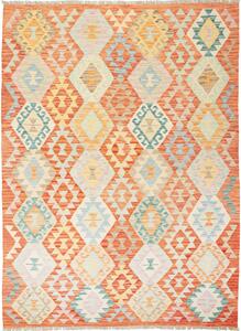 Tappeto Kilim Afghanistan Geometrico Terracotta Azzurro 178x240 Cm