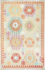 Tappeto Kilim Afghanistan Geometrico Azzurro Arancio 171x264 Cm