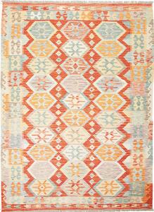 Tappeto Kilim Afghanistan Geometrico Arancio Azzurro 176x240 Cm