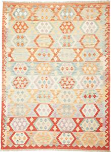 Tappeto Kilim Afghanistan Geometrico Arancio Azzurro 173x234 Cm