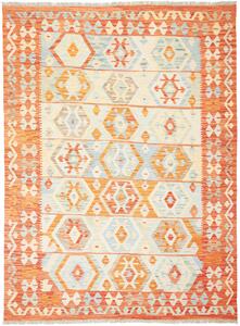 Tappeto Kilim Afghanistan Geometrico Arancio Azzurro 173x233 Cm