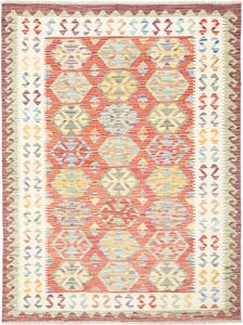 Tappeto Kilim Afghanistan Astratto Rosso Multicolore 133x173 Cm