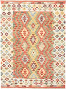 Tappeto Kilim Afghanistan Geometrico Rosso Giallo 132x178 Cm