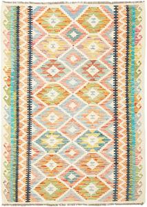Tappeto Kilim Afghanistan Geometrico Crema Multicolore Pastello 125x174 Cm